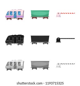 Vector illustration of train and station icon. Collection of train and ticket stock symbol for web.