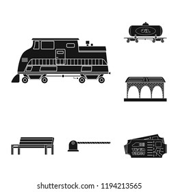 Vector illustration of train and station icon. Collection of train and ticket vector icon for stock.