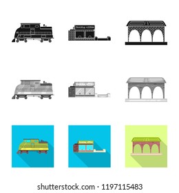 Vector illustration of train and station icon. Set of train and ticket stock symbol for web.