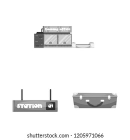 Vector illustration of train and station icon. Collection of train and ticket stock symbol for web.