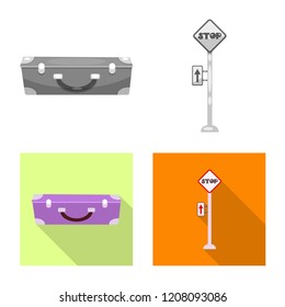 Vector illustration of train and station icon. Set of train and ticket vector icon for stock.