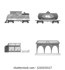 Vector illustration of train and station icon. Collection of train and ticket vector icon for stock.