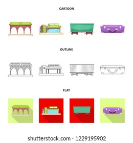 Vector illustration of train and station icon. Collection of train and ticket stock symbol for web.