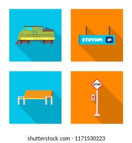 Vector illustration of train and station logo. Set of train and ticket vector icon for stock.