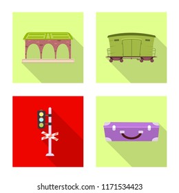 Vector illustration of train and station logo. Set of train and ticket stock vector illustration.