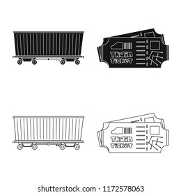 Vector illustration of train and station logo. Collection of train and ticket stock symbol for web.