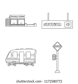 Vector illustration of train and station logo. Set of train and ticket stock vector illustration.