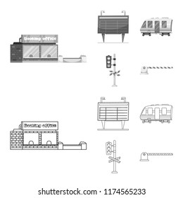 Vector illustration of train and station logo. Collection of train and ticket vector icon for stock.