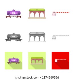 Vector illustration of train and station logo. Collection of train and ticket vector icon for stock.