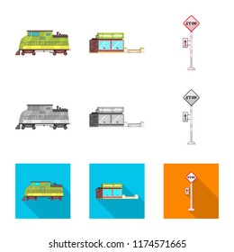 Vector illustration of train and station logo. Collection of train and ticket stock symbol for web.