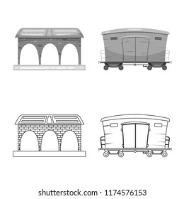 Vector illustration of train and station logo. Collection of train and ticket vector icon for stock.