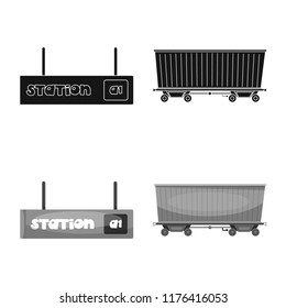 Vector illustration of train and station logo. Collection of train and ticket stock symbol for web.