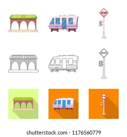 Vector illustration of train and station logo. Collection of train and ticket stock symbol for web.