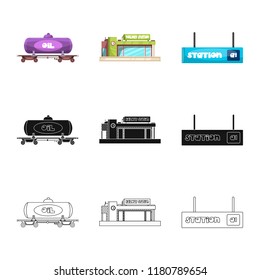 Vector illustration of train and station logo. Collection of train and ticket stock vector illustration.