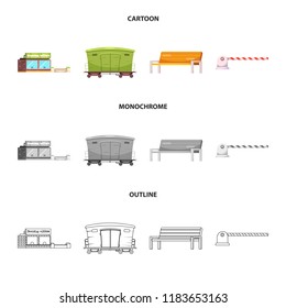 Vector illustration of train and station logo. Collection of train and ticket stock symbol for web.