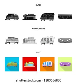 Vector illustration of train and station logo. Set of train and ticket vector icon for stock.