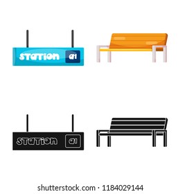 Vector illustration of train and station logo. Collection of train and ticket stock vector illustration.