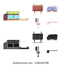 Vector illustration of train and station logo. Collection of train and ticket stock symbol for web.