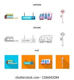 Vector illustration of train and station logo. Collection of train and ticket stock symbol for web.