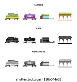 Vector illustration of train and station logo. Collection of train and ticket stock symbol for web.