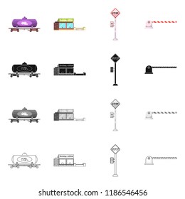 Vector illustration of train and station logo. Set of train and ticket stock vector illustration.