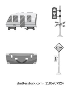Vector illustration of train and station logo. Set of train and ticket stock vector illustration.