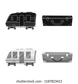 Vector illustration of train and station logo. Collection of train and ticket stock vector illustration.