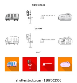 Vector illustration of train and station logo. Set of train and ticket vector icon for stock.