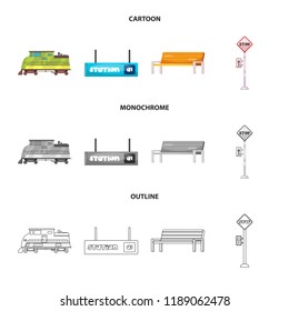Vector illustration of train and station logo. Set of train and ticket stock vector illustration.
