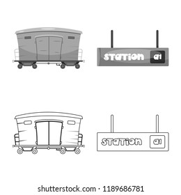 Vector illustration of train and station logo. Set of train and ticket vector icon for stock.