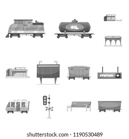 Vector illustration of train and station logo. Collection of train and ticket vector icon for stock.
