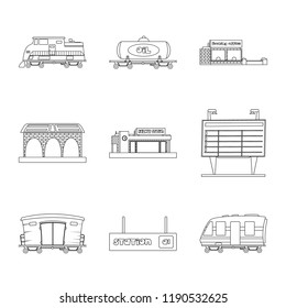 Vector illustration of train and station logo. Collection of train and ticket vector icon for stock.