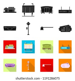 Vector illustration of train and station logo. Collection of train and ticket stock symbol for web.