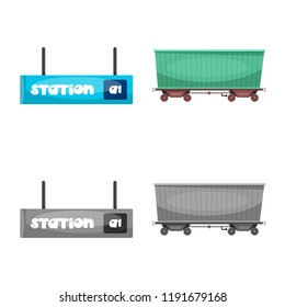 Vector illustration of train and station logo. Collection of train and ticket stock symbol for web.