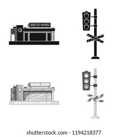 Vector illustration of train and station logo. Set of train and ticket stock symbol for web.