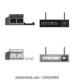 Vector illustration of train and station logo. Collection of train and ticket stock vector illustration.