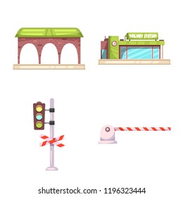 Vector illustration of train and station logo. Set of train and ticket vector icon for stock.