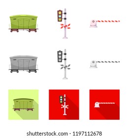 Vector illustration of train and station logo. Collection of train and ticket stock vector illustration.