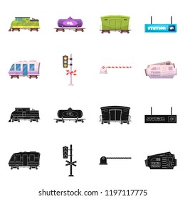 Vector illustration of train and station logo. Set of train and ticket stock vector illustration.