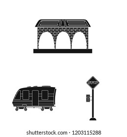 Vector illustration of train and station logo. Set of train and ticket stock vector illustration.
