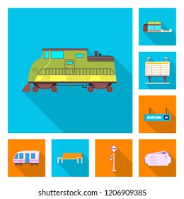 Vector illustration of train and station logo. Set of train and ticket vector icon for stock.