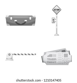 Vector illustration of train and station logo. Collection of train and ticket stock vector illustration.