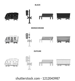 Vector illustration of train and station logo. Collection of train and ticket stock vector illustration.