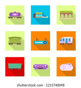 Vector illustration of train and station logo. Set of train and ticket stock vector illustration.
