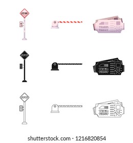 Vector illustration of train and station logo. Set of train and ticket vector icon for stock.