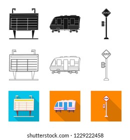 Vector illustration of train and station logo. Collection of train and ticket stock vector illustration.