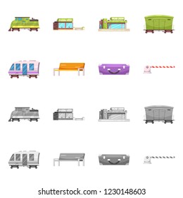 Vector illustration of train and station logo. Set of train and ticket stock vector illustration.