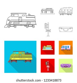 Vector illustration of train and station logo. Set of train and ticket stock vector illustration.