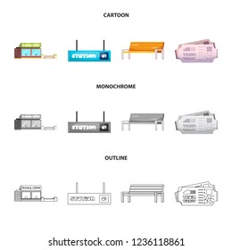 Vector illustration of train and station logo. Set of train and ticket stock symbol for web.