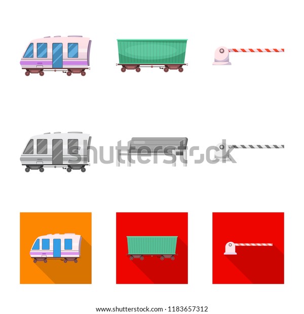 Vector illustration of train and\
station logo. Set of train and ticket vector icon for\
stock.